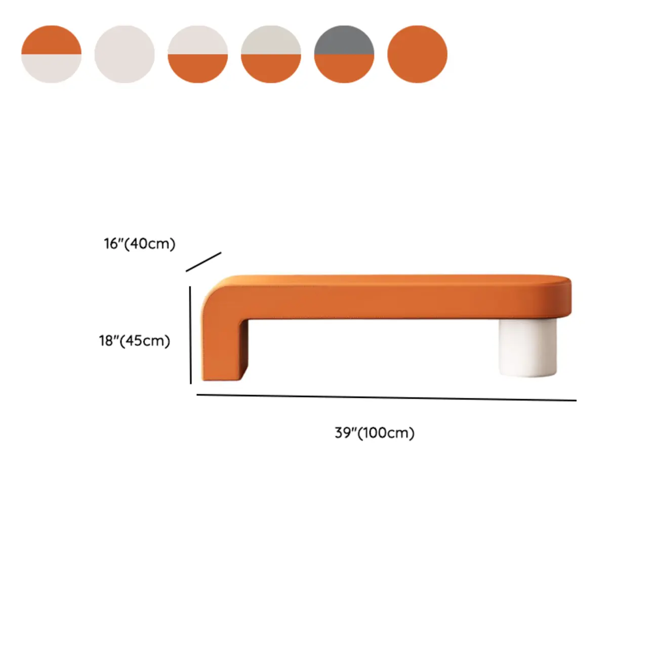 Postmodern L-shaped Padded Faux Leather Bedroom Bench #size