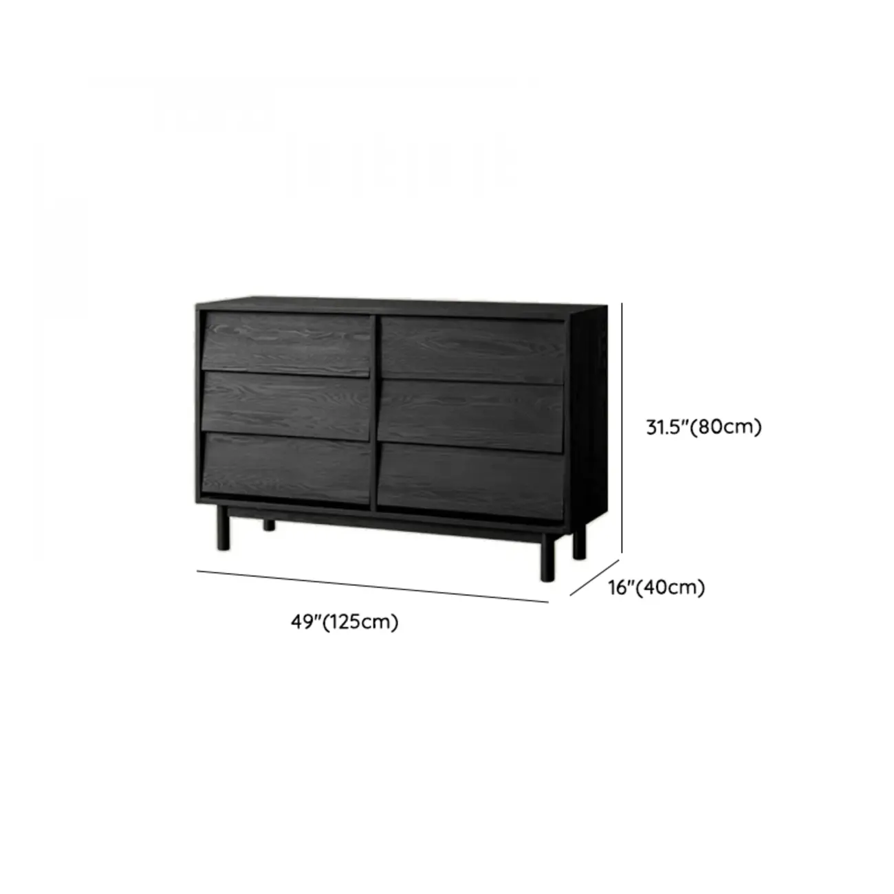 Charcoal Simplistic Ash Wood Double Dresser in Horizontal Orientation #size
