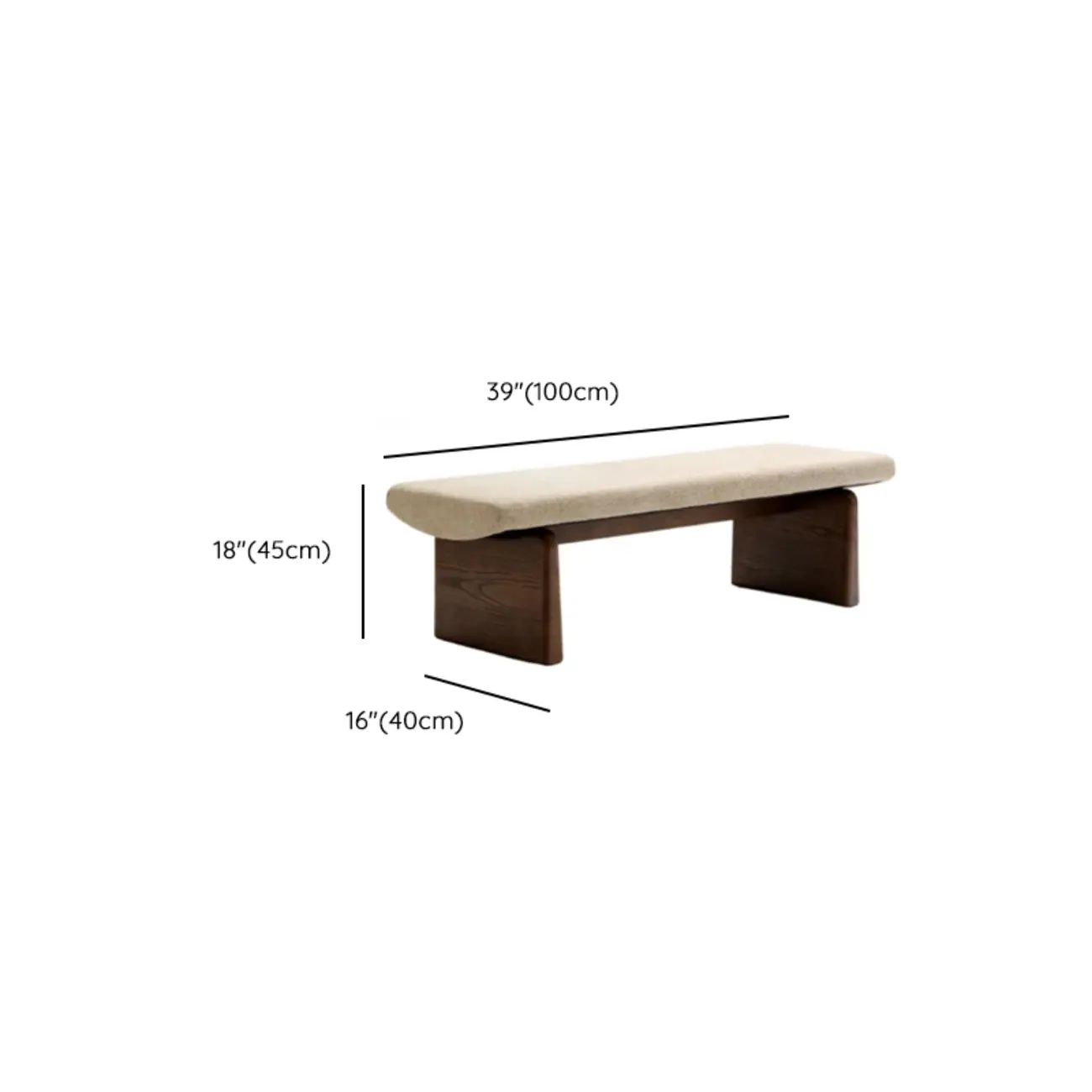 Modern Upholstered Beige Bedroom Bench Wooden Frame #size