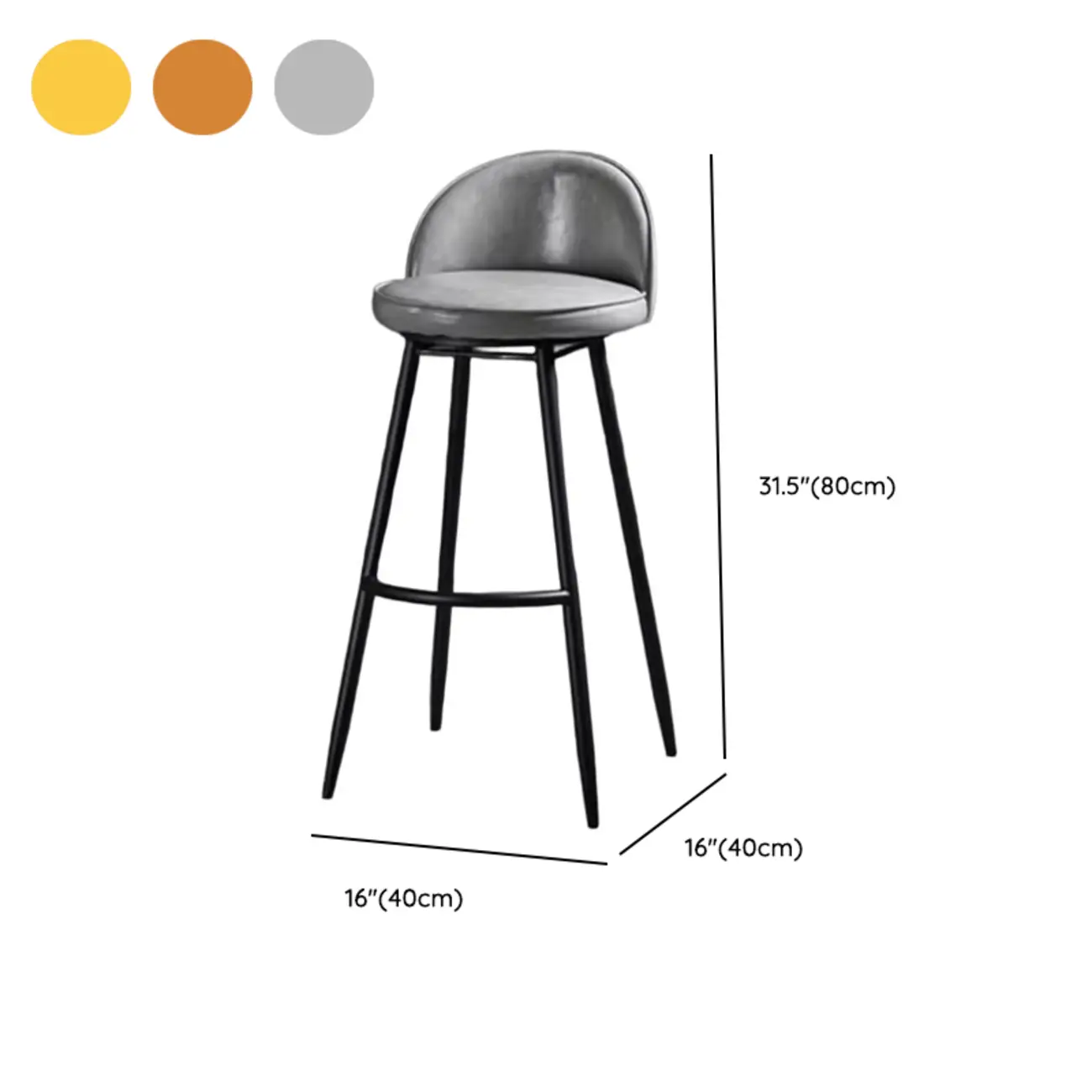Counter Height Rotatable Modern Leather Bar Stools #size