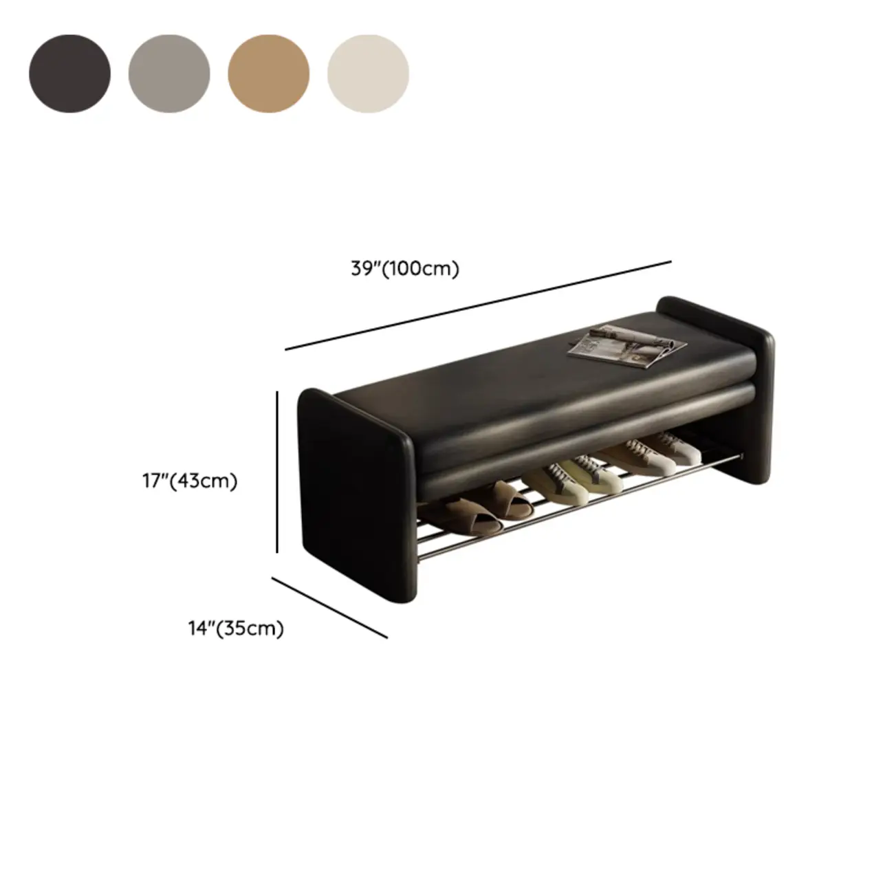 minimalist faux Leather Entryway Bench with Metal Shoe Rack #size