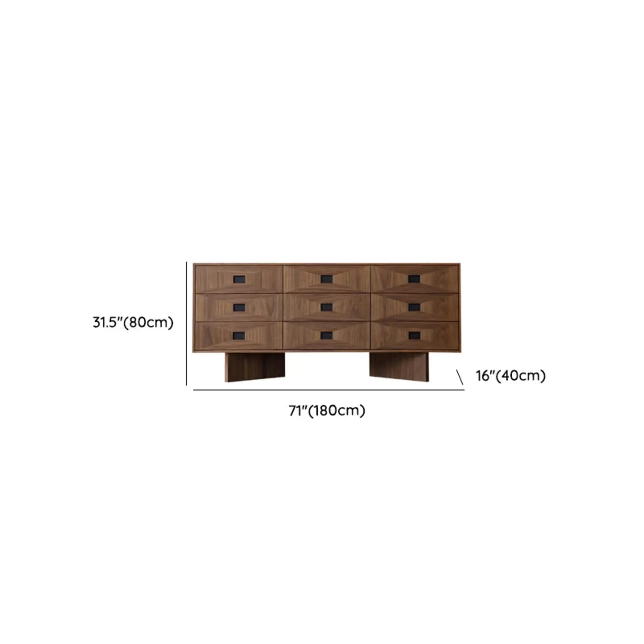 71" Contemporary 9-drawer Horizontal Wood Dresser #size