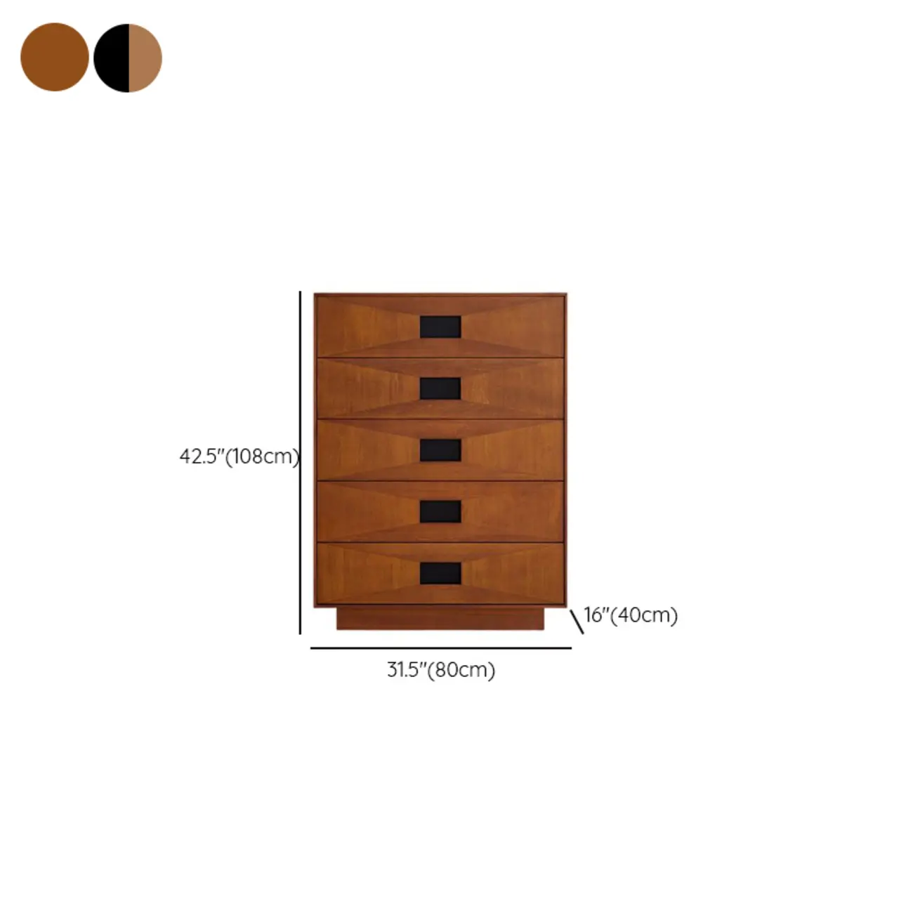 Brown 6-drawer Modern Wood Bedroom Vertical Dresser #size