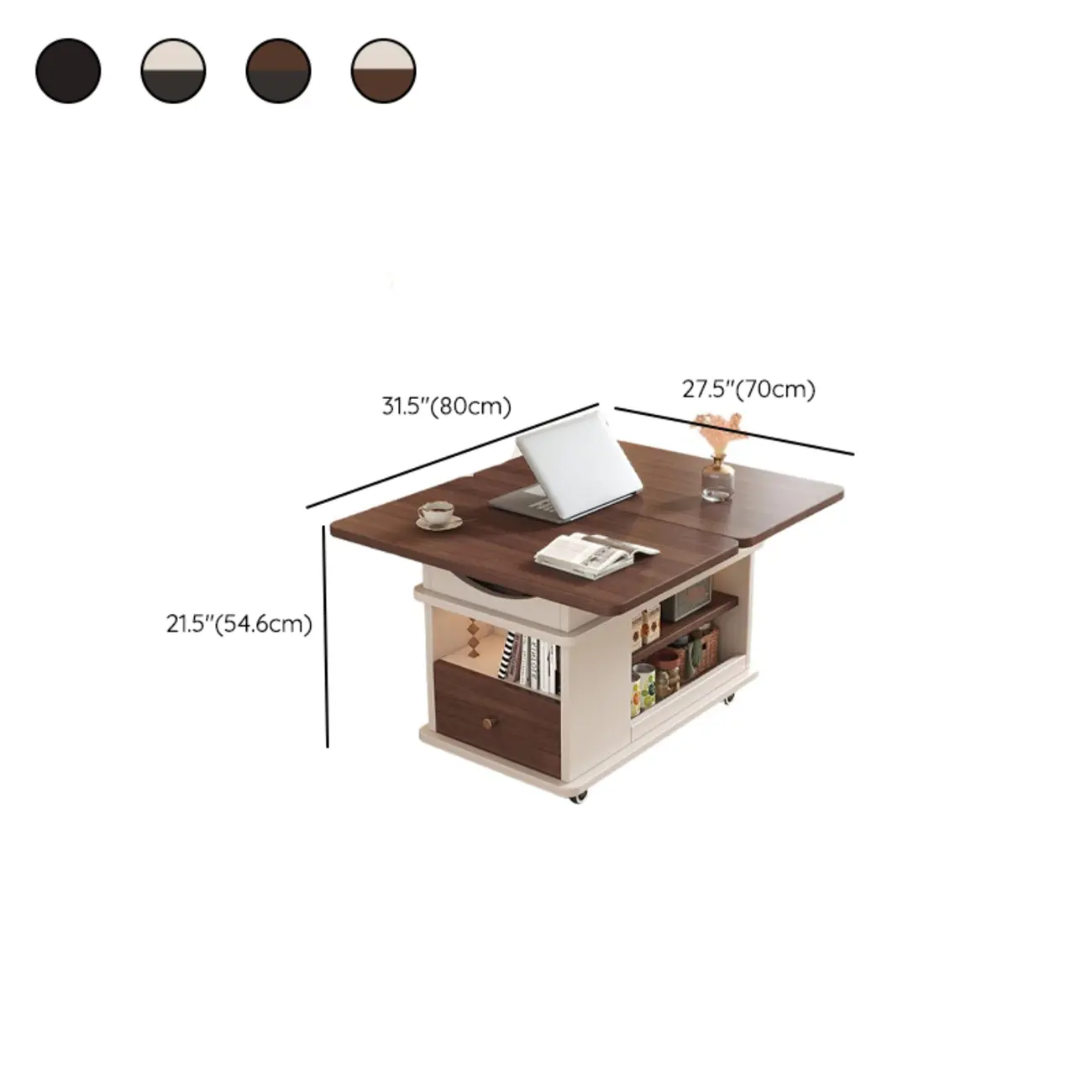 Rectangle Foldable Lift Top Wood Metal Side Table with Wheels #size