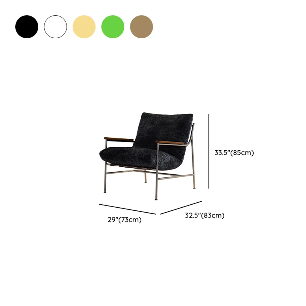 Mid-Century Modern Chenille Metal Frame Accent Chair #size