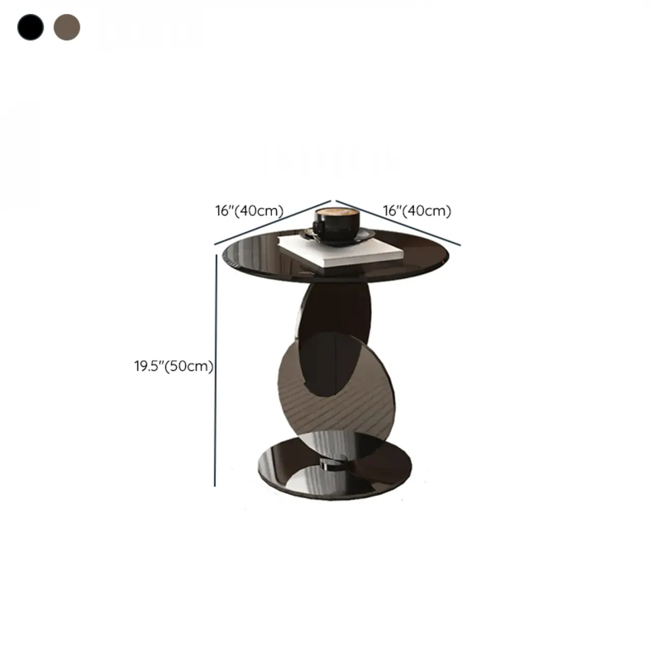 Modern Round Glass Top Stainless Pedestal Side Table #size