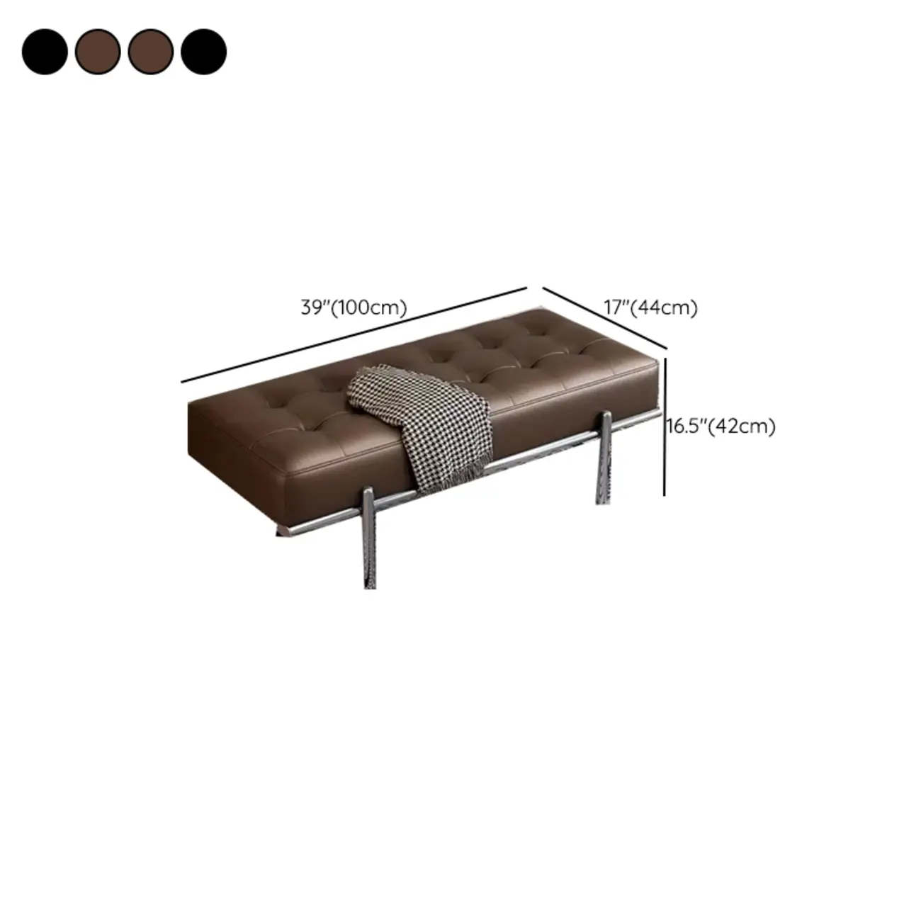Modern Leather Upholstered Tufted Bedroom Bench #size