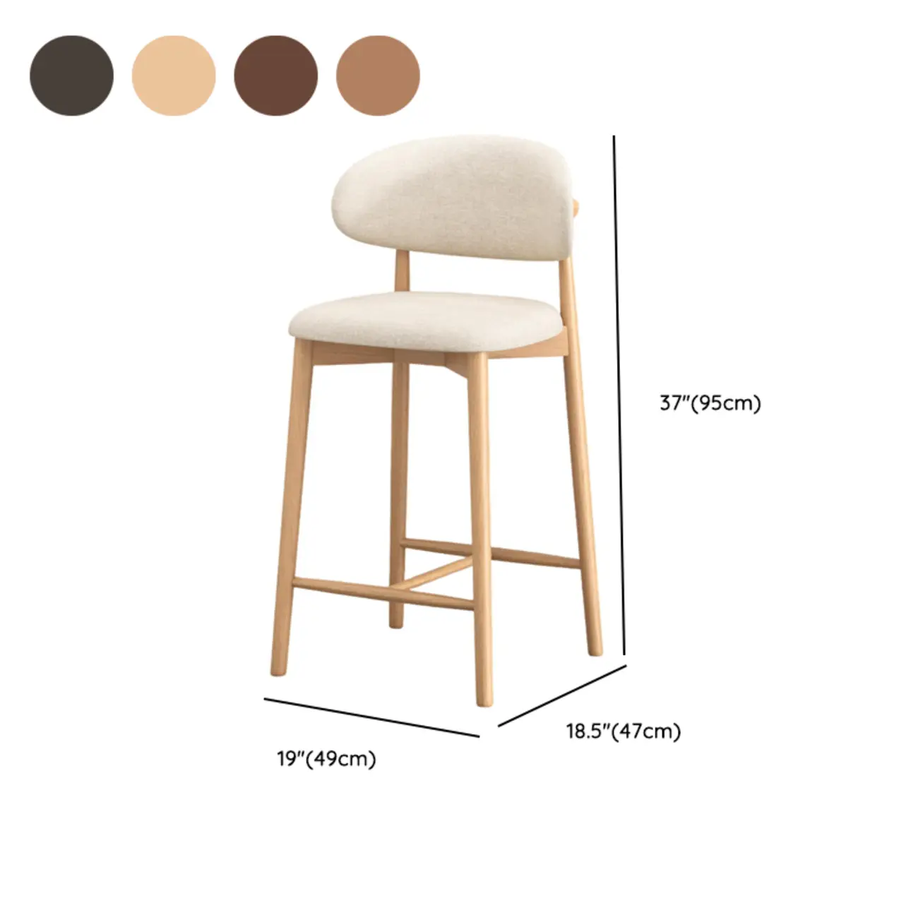 Mid Century Modern Upholstered Bar Stool with Back #size