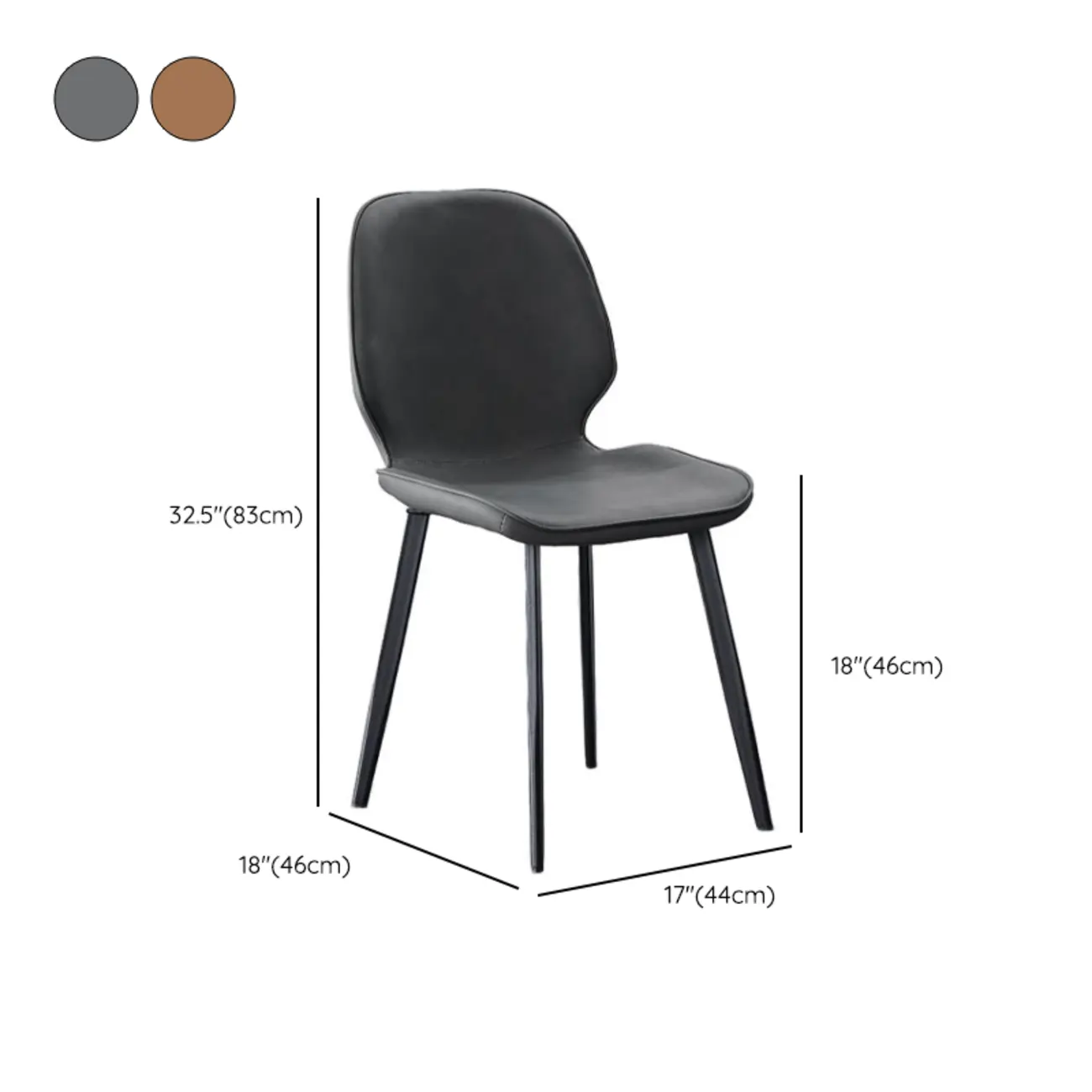 Brown Armless Faux Leather Dining Chair Low Back #size