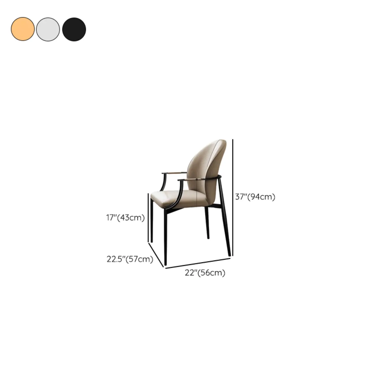Genuine Leather Glam Modern Upholstered Arm Dining Chairs #size