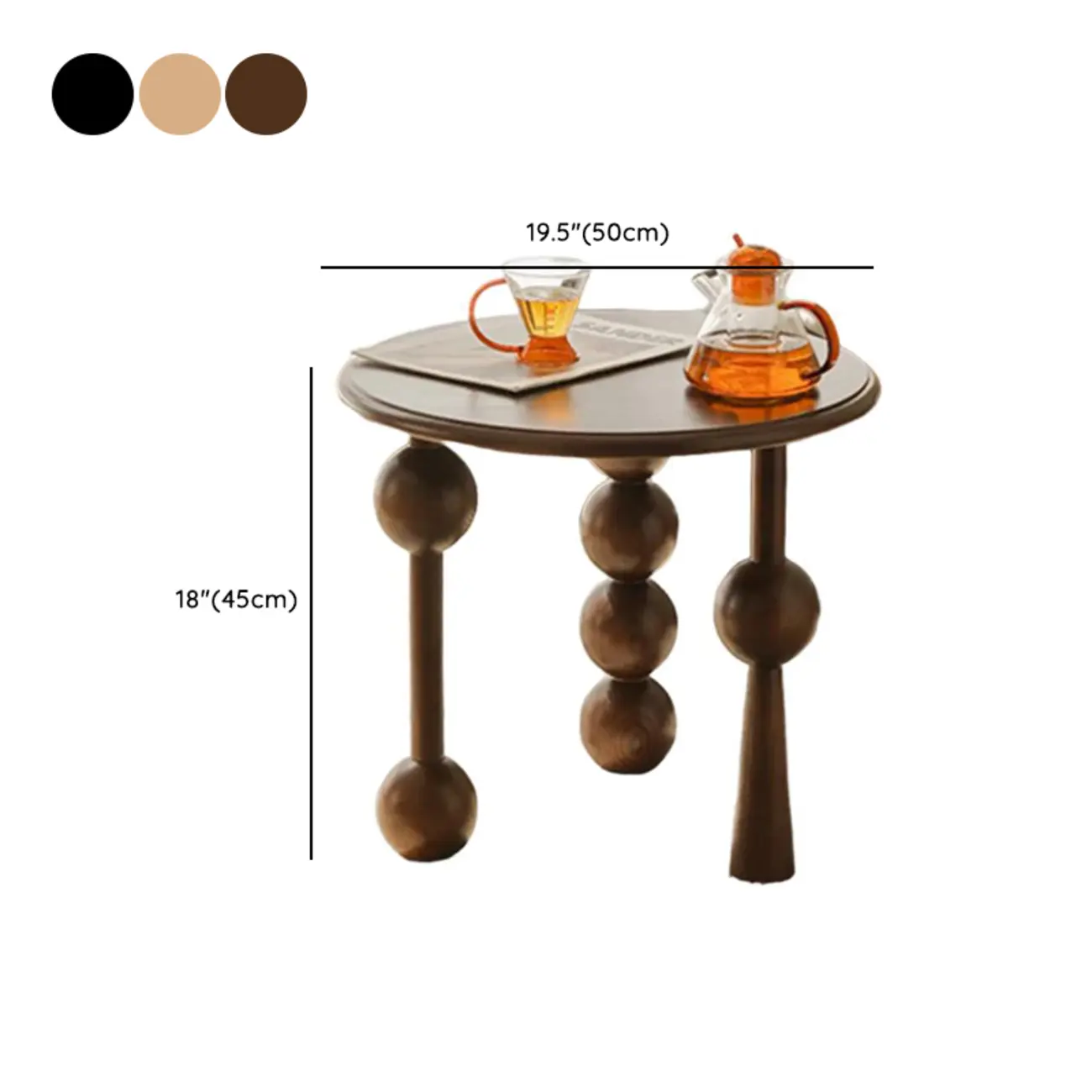 Small Postmodern Wood Round Coffee Table With Tripod Ball Legs #size
