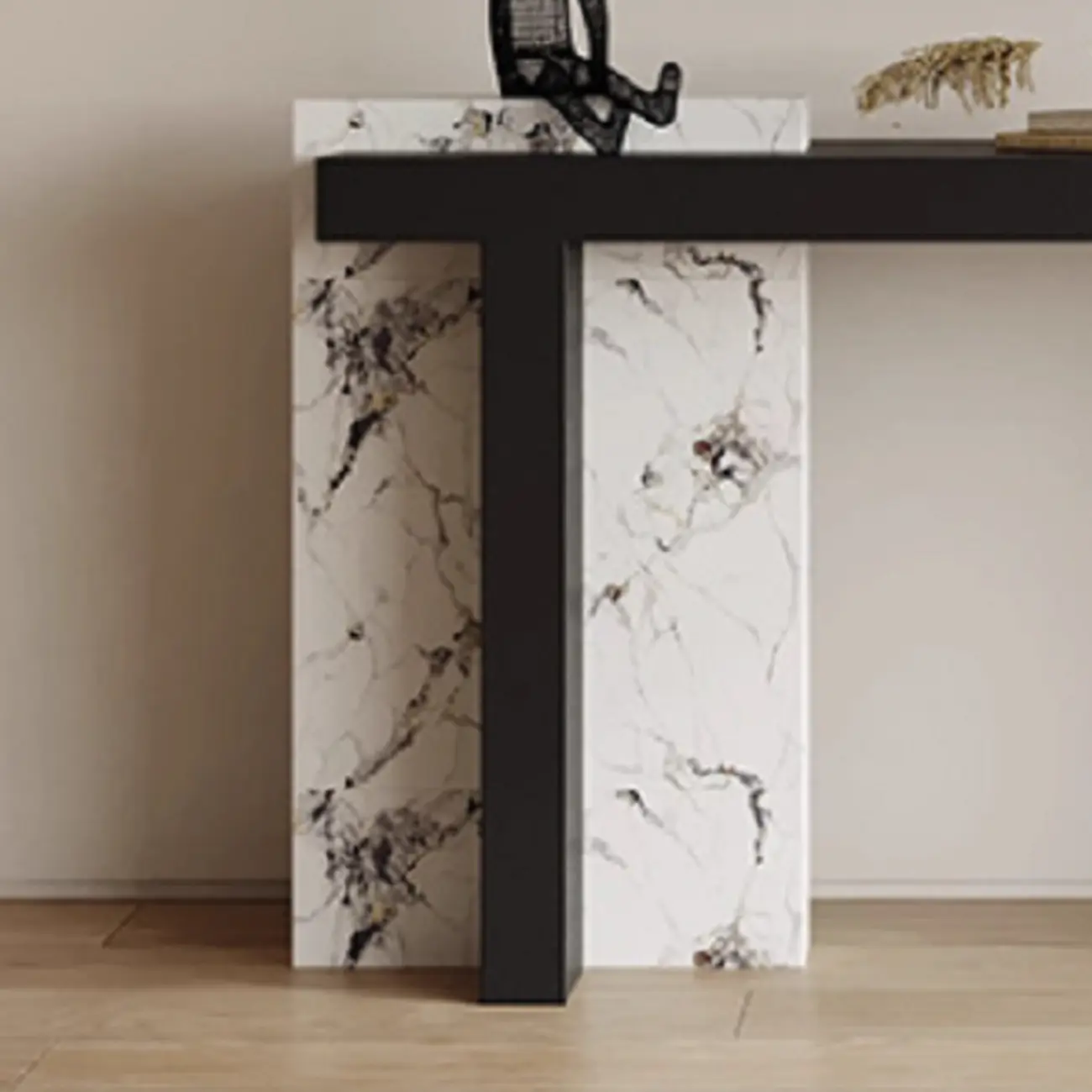 Contemporary Marble And Wood Console Table In Black Image - 5 | homeyfad