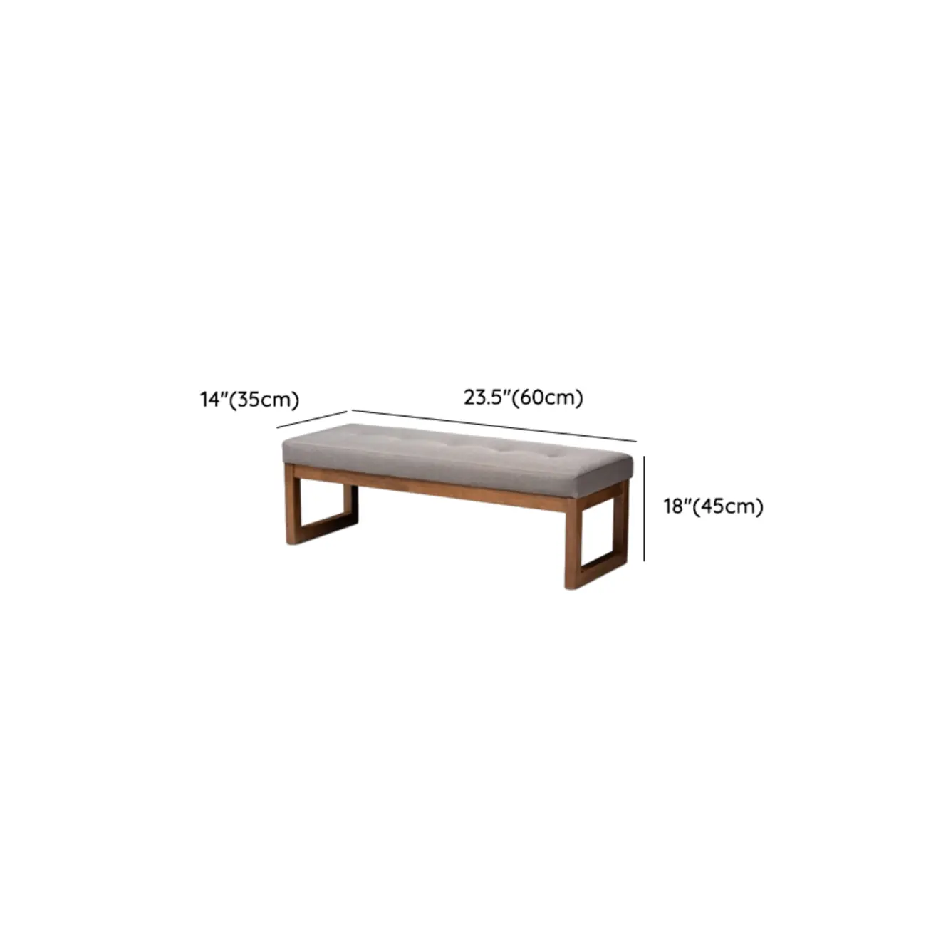 Traditional Upholstered Gray Bedroom Bench Wood Frame #size