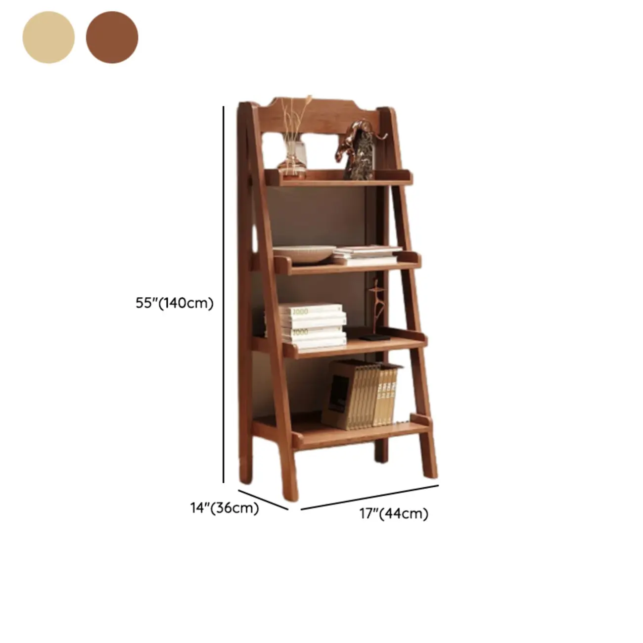 Narrow Modern Rubberwood Ladder Bookcase Open Back #size