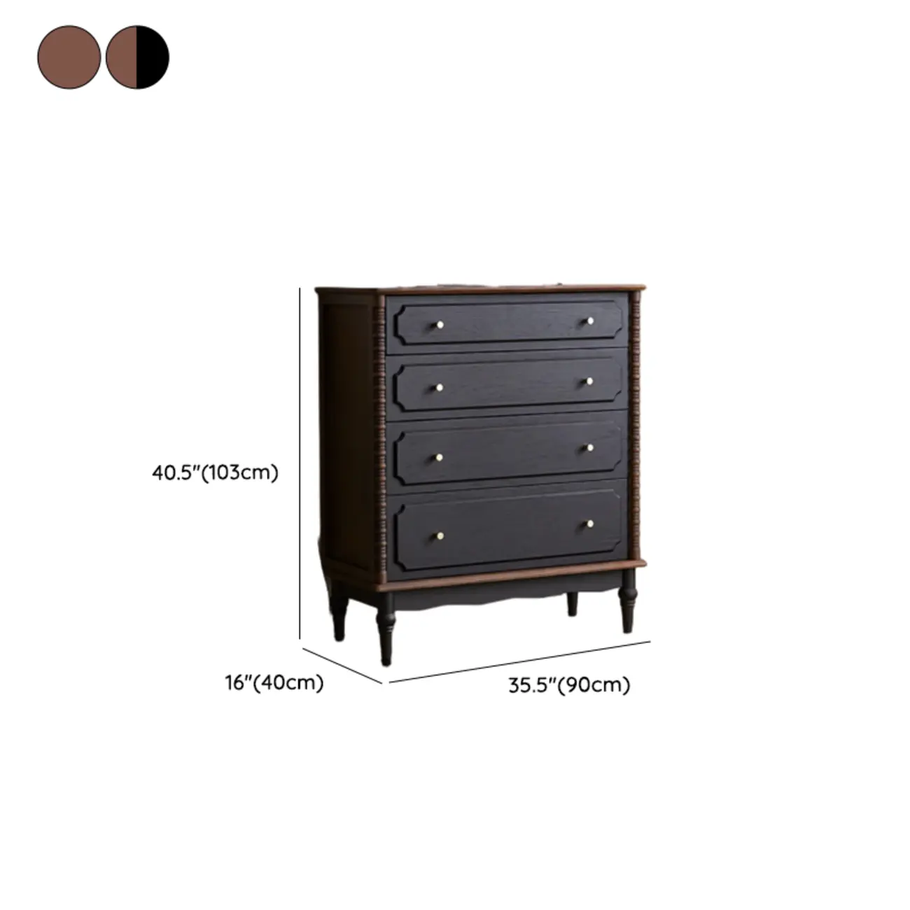 Elegant Black Traditional Wooden Lingerie Chest with Legs #size