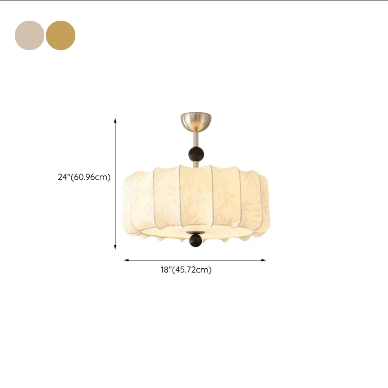 White Fabric Drum Contemporary Pendant Chandelier Light #size