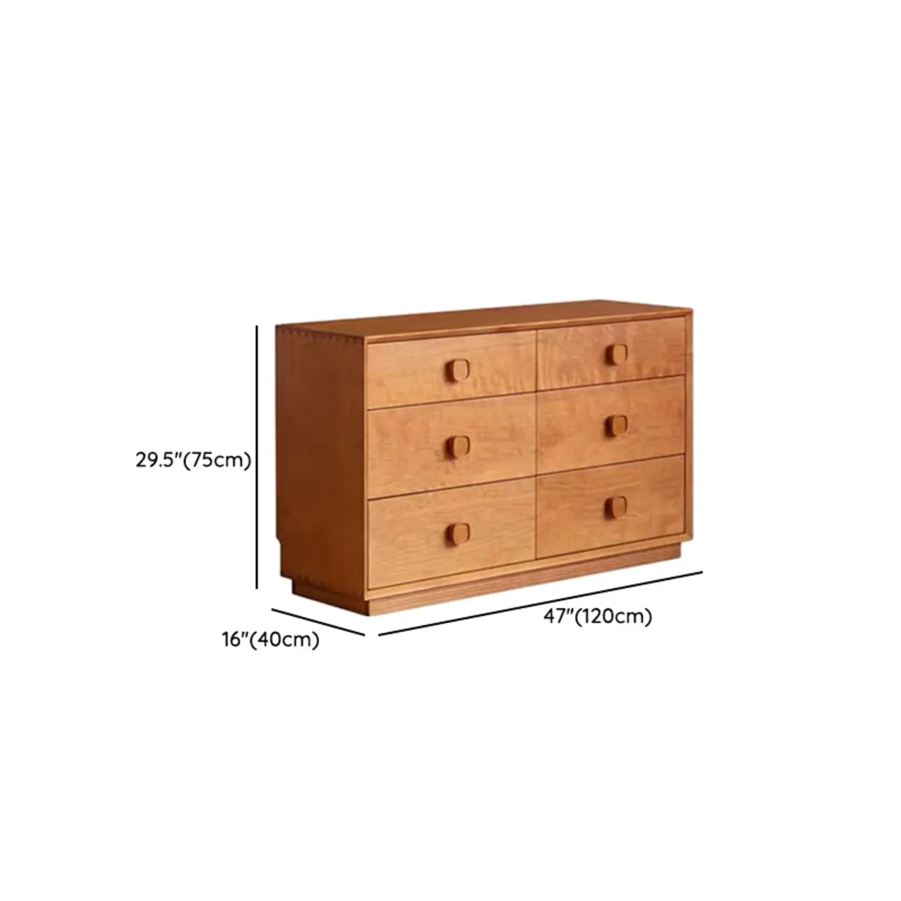 Bedroom Horizontal Multi-drawer Pine Wood Double Dresser #size