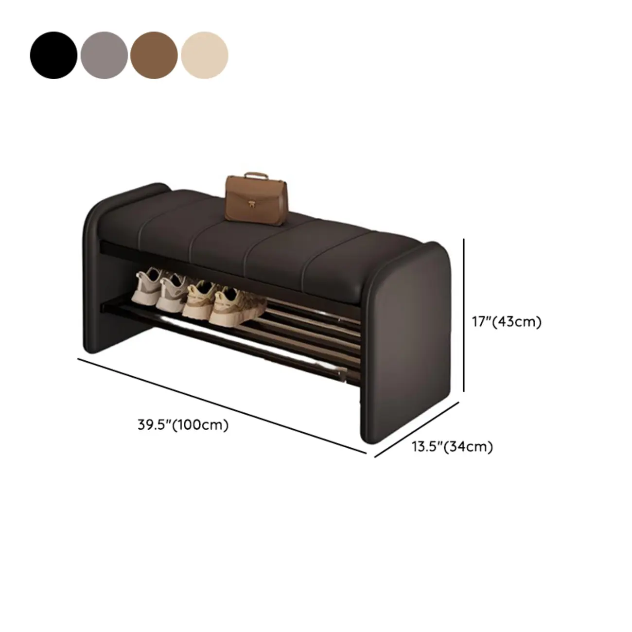 Solid Color Modern Upholstered Bedroom Bench with Storage #size