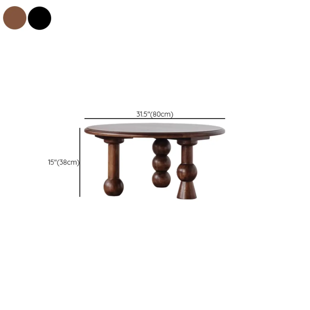 Solid Wood Round Sculptural Coffee Table For Living Room #size