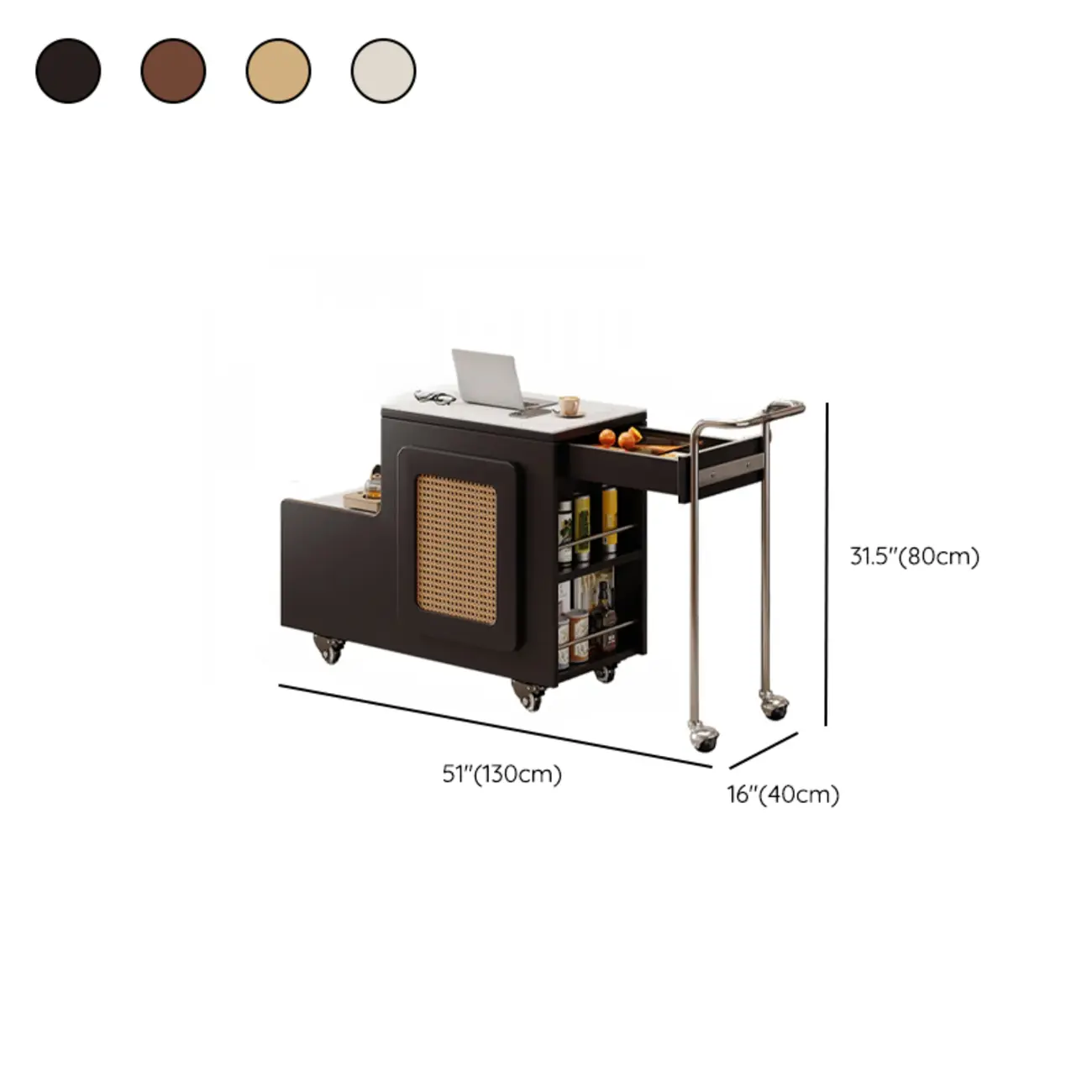 Multifunctional Sintered Stone Top Wheeled Cart Side Table #size