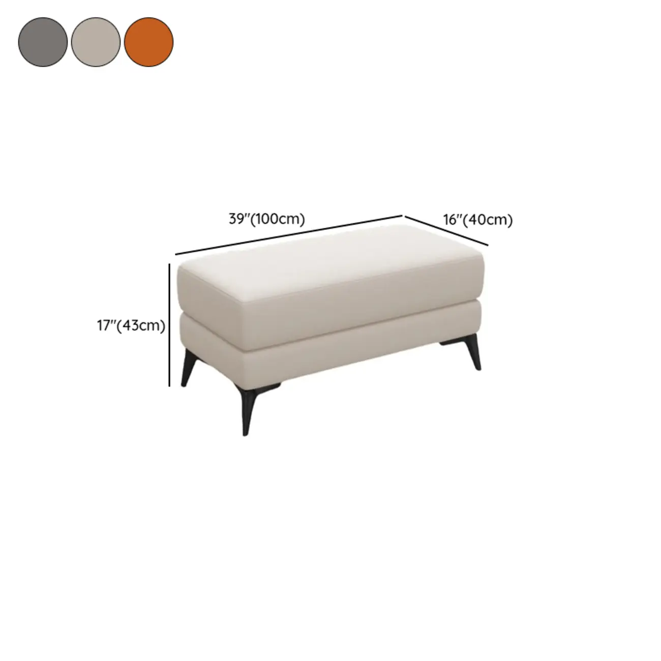 Modern Upholstered Solid Color Bedroom Bench #size