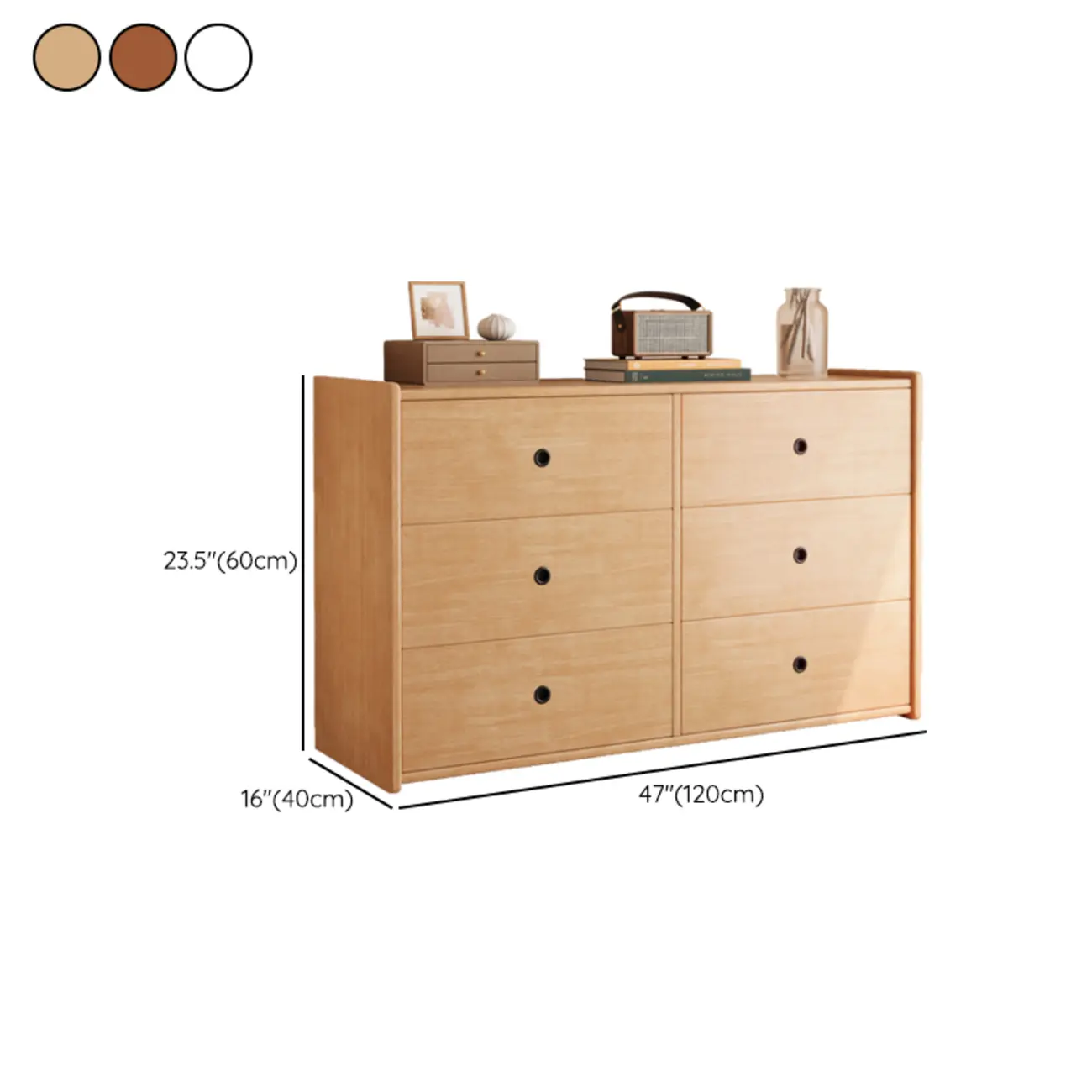 47" Traditional 6-drawer Wooden Horizonal Dresser #size