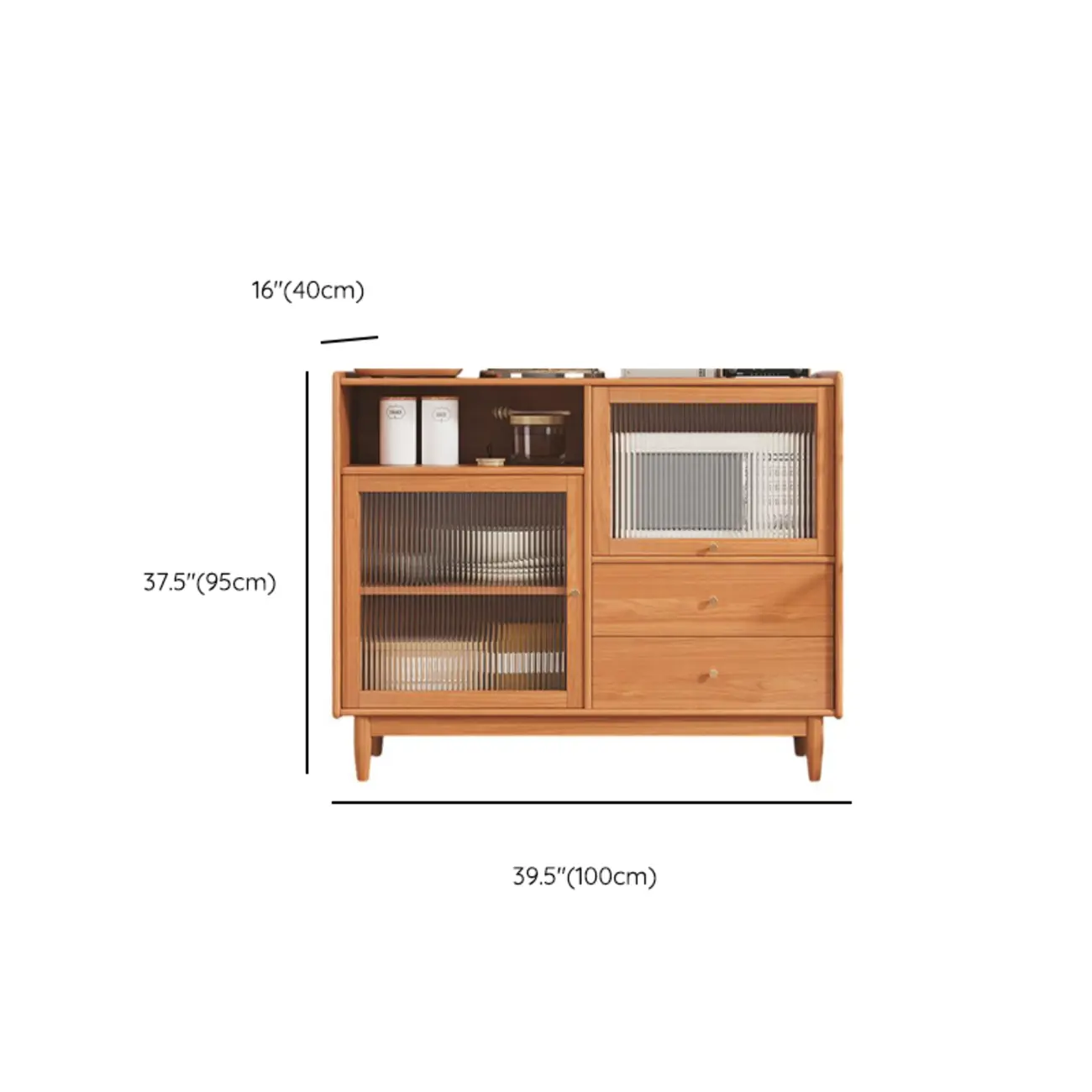 Modern Wood Sideboard with Glass Doors and Drawers #size