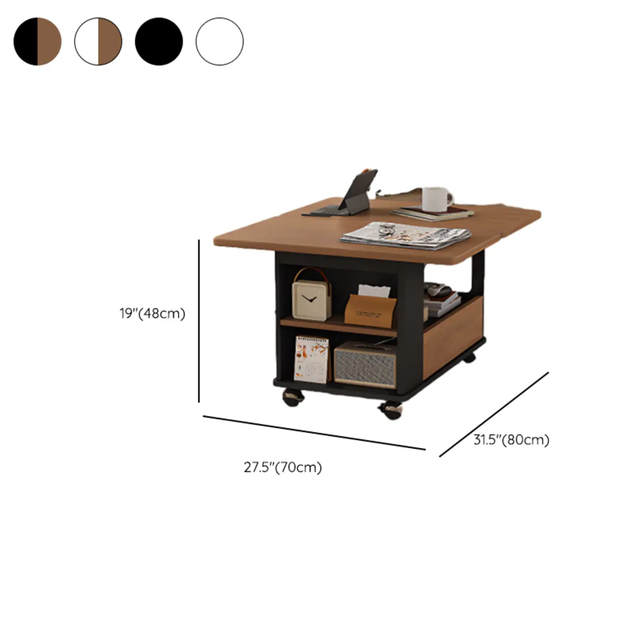 Adjustable Tabletop Modern Wood Side Table with Wheels #size