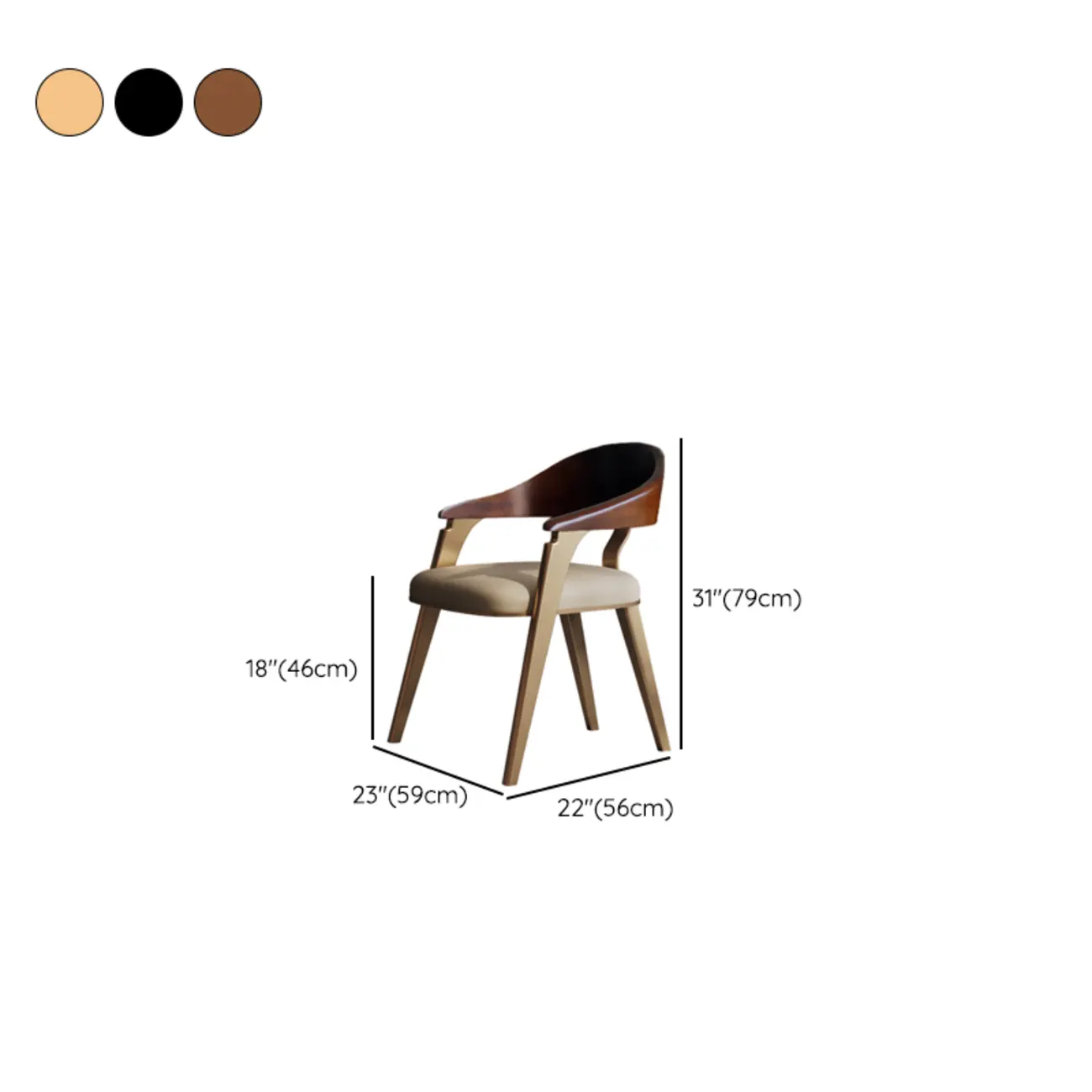 Luxury Curved Back Genuine Leather Dining Chair Armrest #size