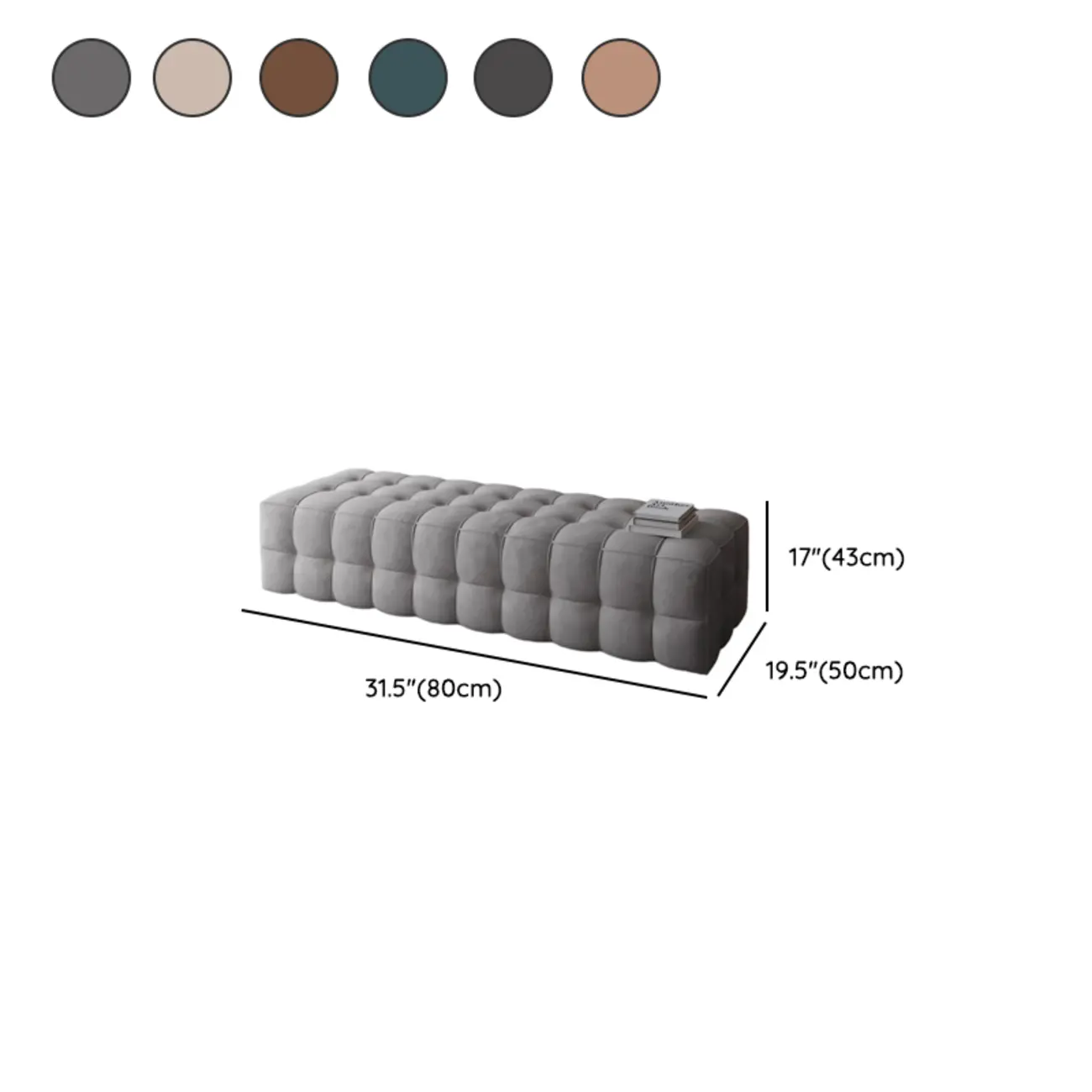 Contemporary Soft Gray Long Upholstered Bedroom Bench #size