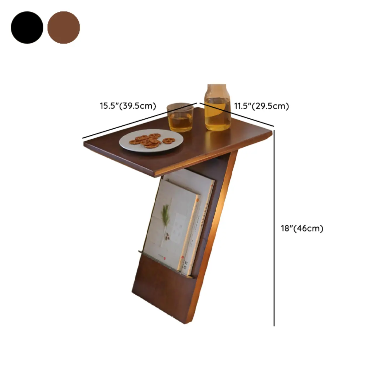 Mid Century Modern Z-shaped Wooden Side Table With Book Rack #size