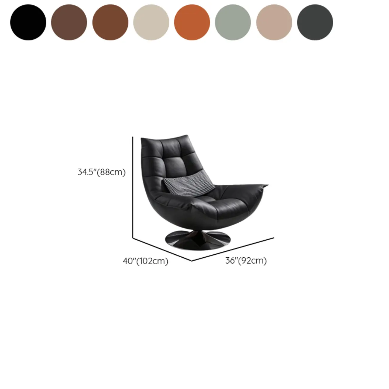 Black Swivel Tufted Leather Accent Chair Pillow Included #size