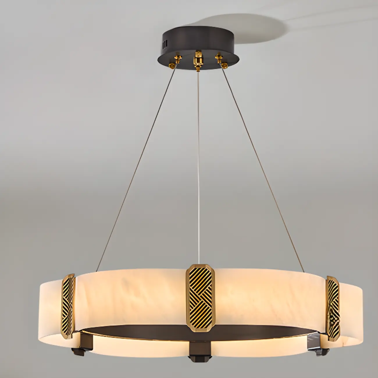 Contemporary Ring Metal Alabaster Chandelier Light Image - 2 | homeyfad