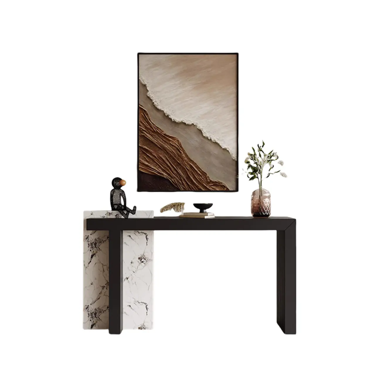 Contemporary Marble And Wood Console Table In Black Image - 6 | homeyfad