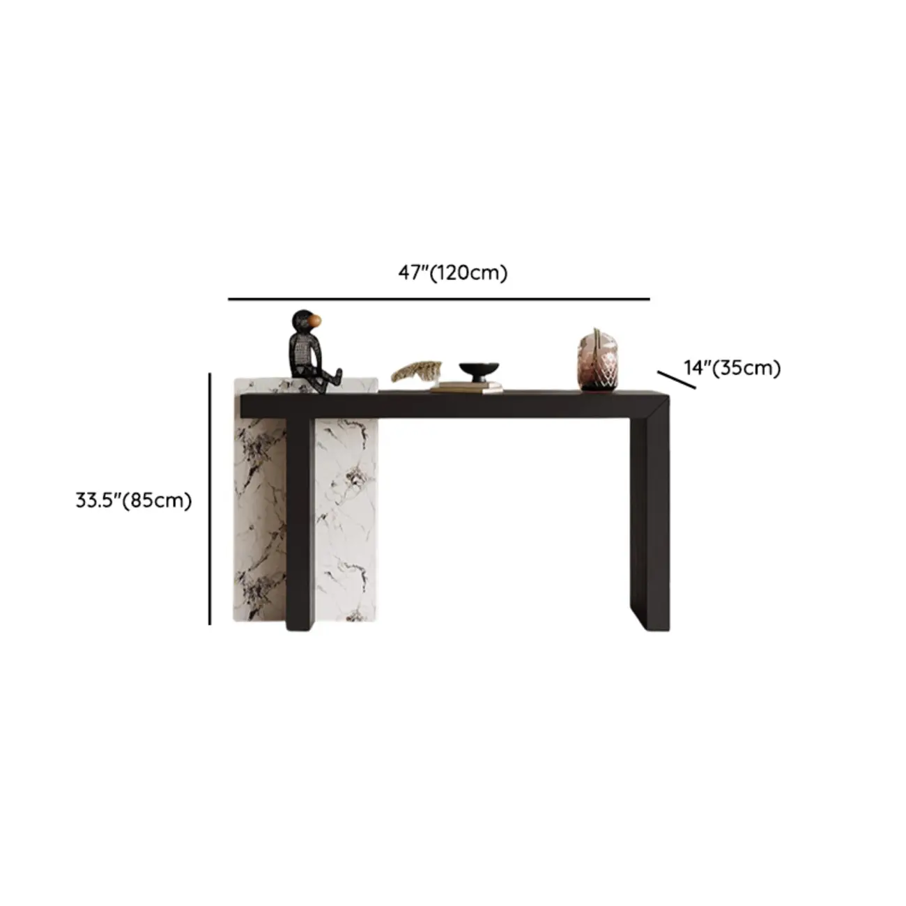 Contemporary Marble And Wood Console Table In Black Image - 8 | homeyfad