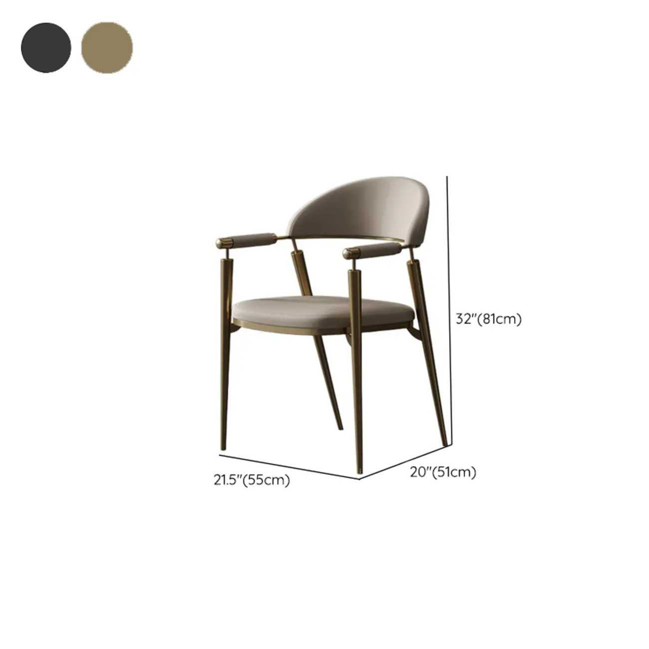 Luxury Armrest Genuine Leather Curved Back Dining Chair #size