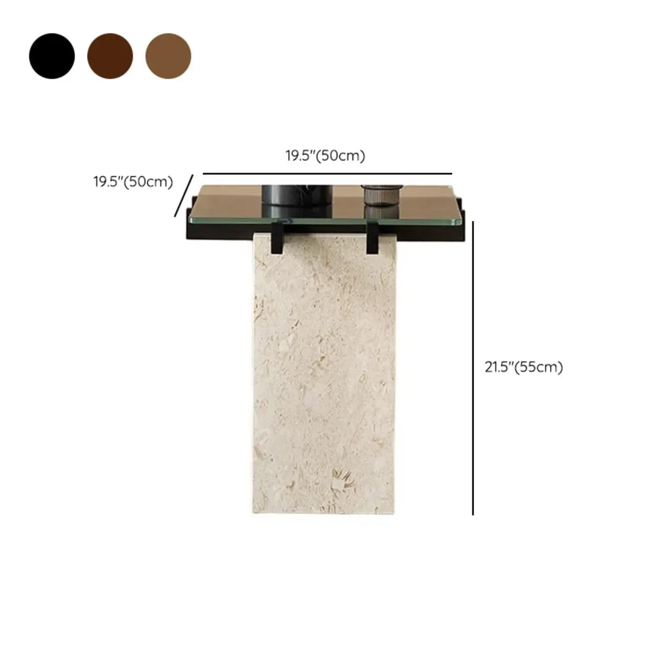  Contemporary Square Glass Top End Table Marble Base #size