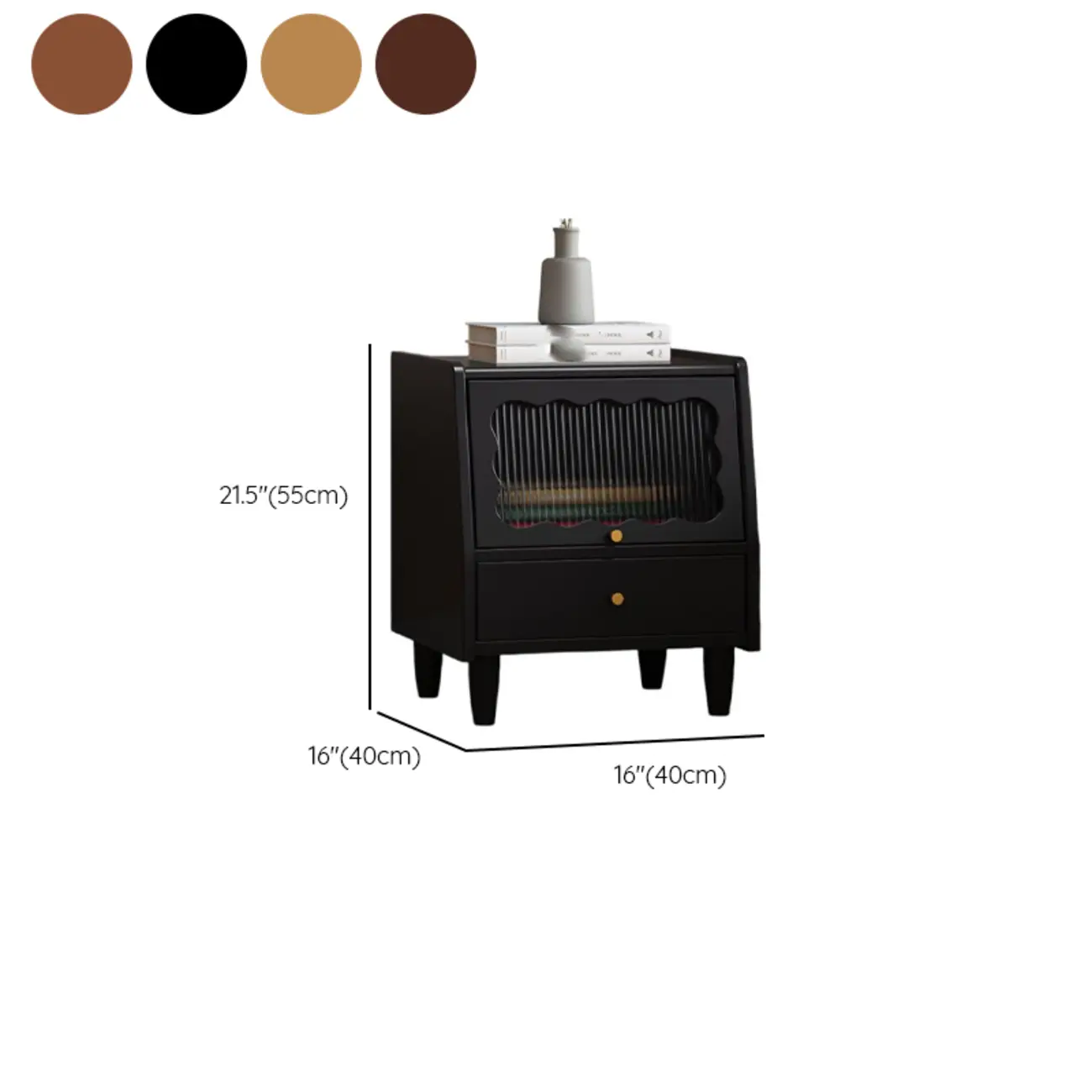 Traditional Open Storage Wooden Nightstand with Legs #size