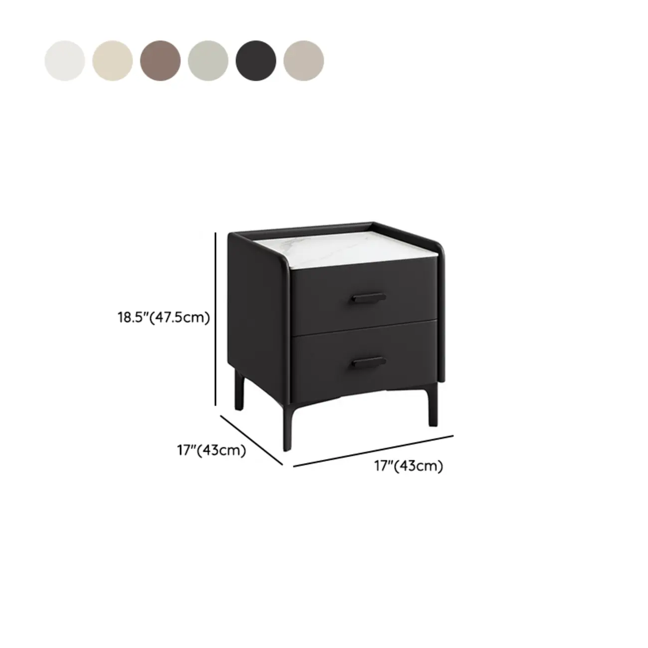 Elegant Modern Faux Leather Stone Top Nightstand #size