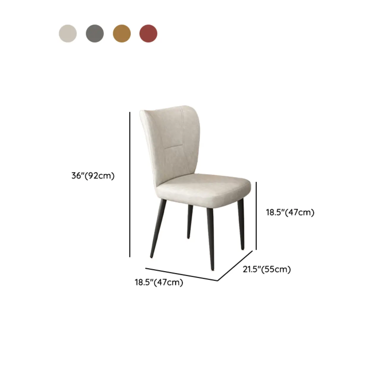 Minimalist High Back Cow Leather Armless Dining Chairs #size