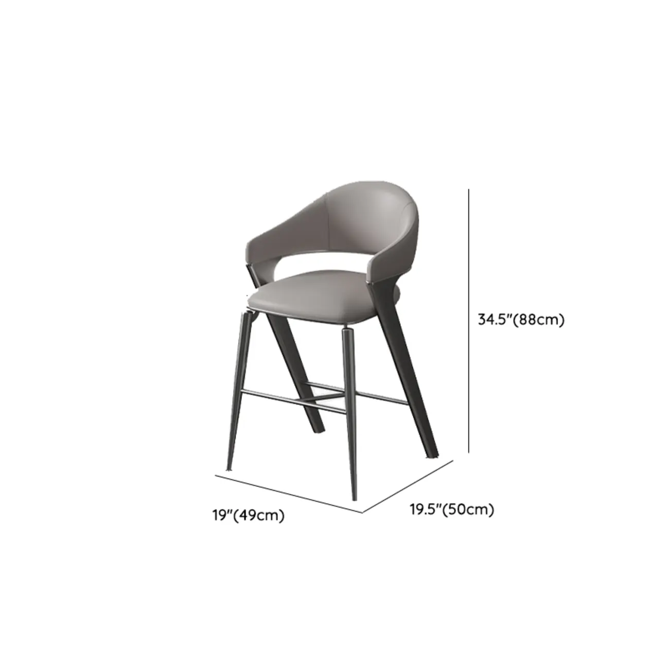 Glam Stainless Leather Upholstered Counter Height Bar Stools #size