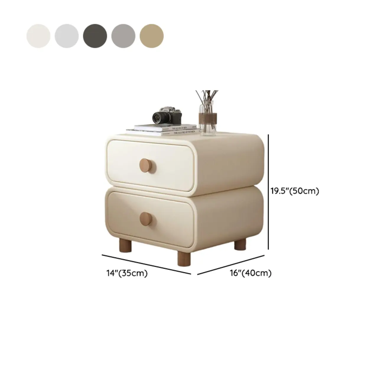 Pleather Scandinavian Nightstand With Faux Leather Finish #size