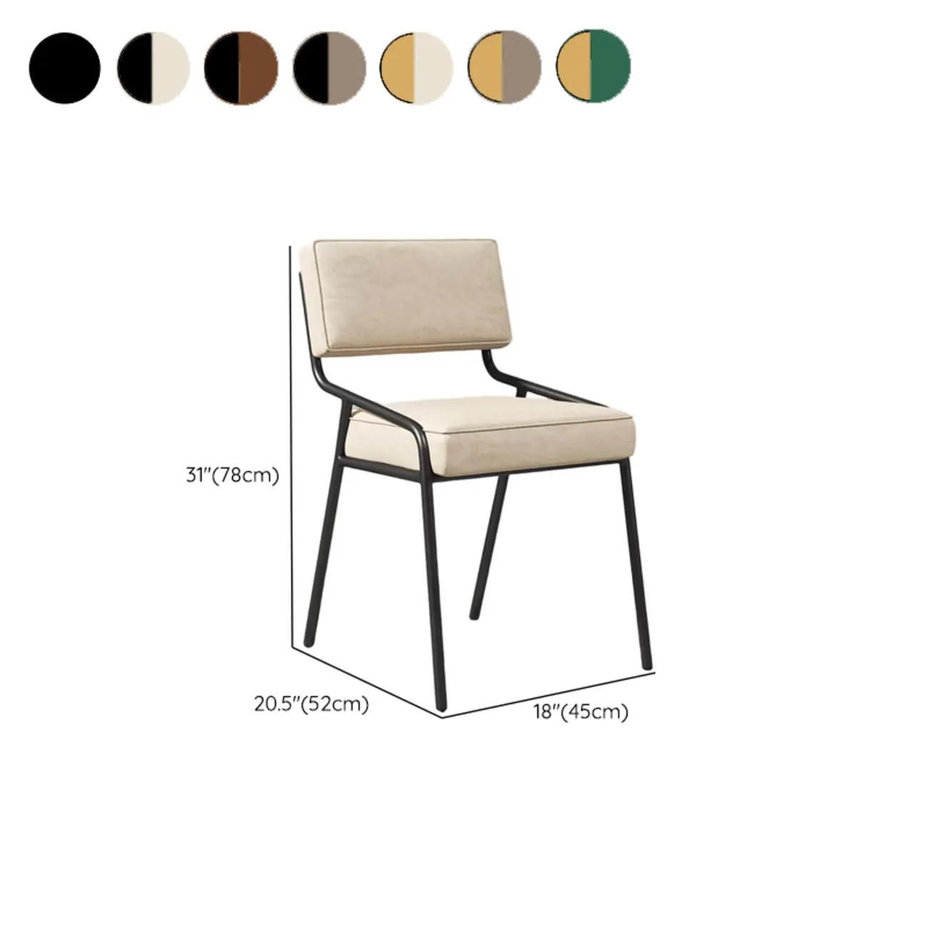 Modern Rectangle Faux Leather Open Back Dining Chair #size