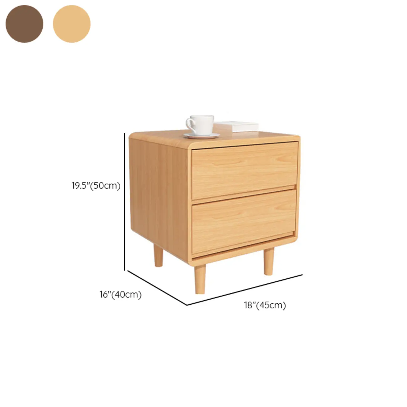 Elegant Natural Finish Wood 2-drawer Nightstand with Legs #size