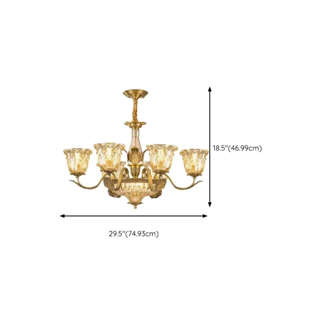 Gold Floral Glass Crystal Linear Modern Chandelier #size