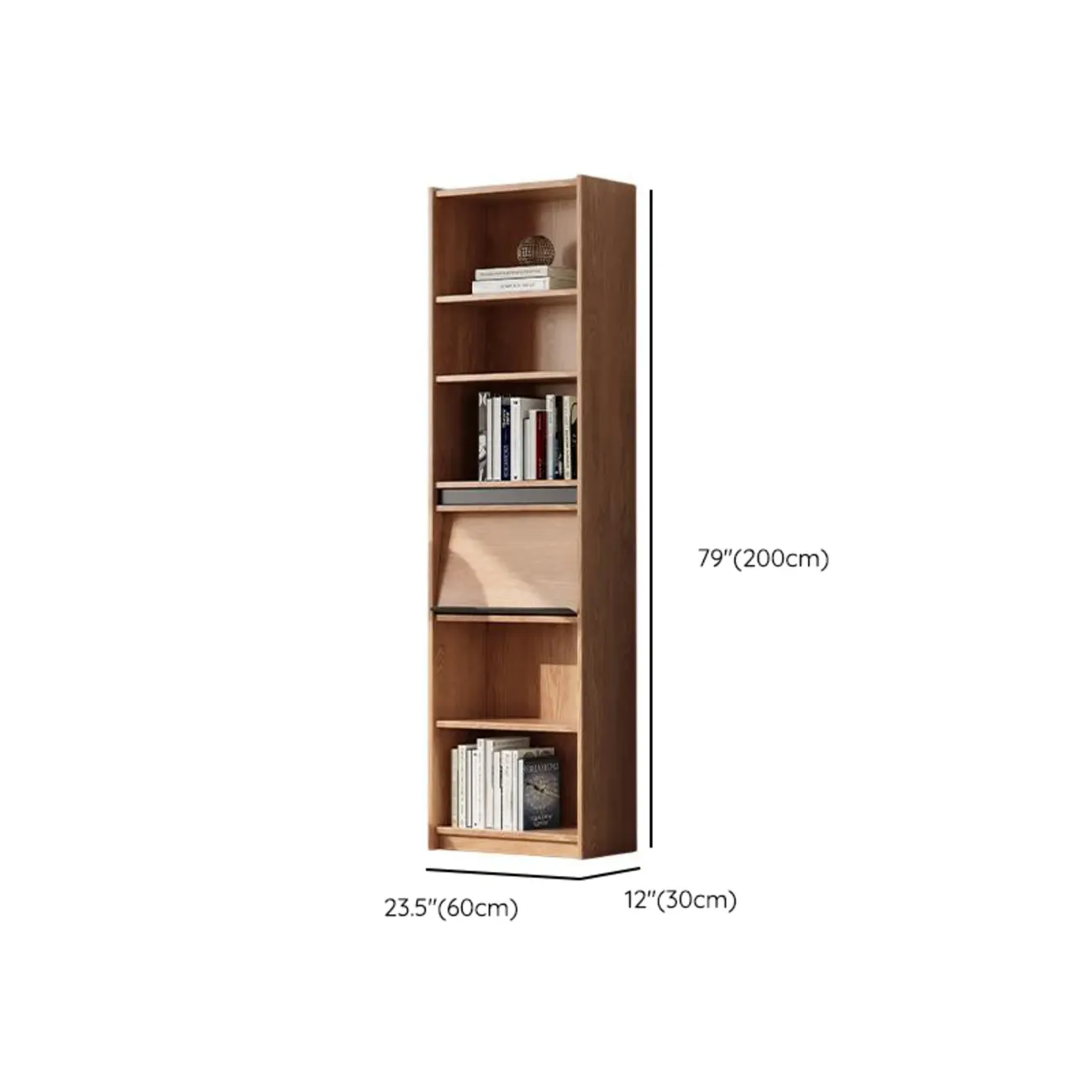 Unfinished Color Vertical Oak Wood Bookshelves with Closed Back #size