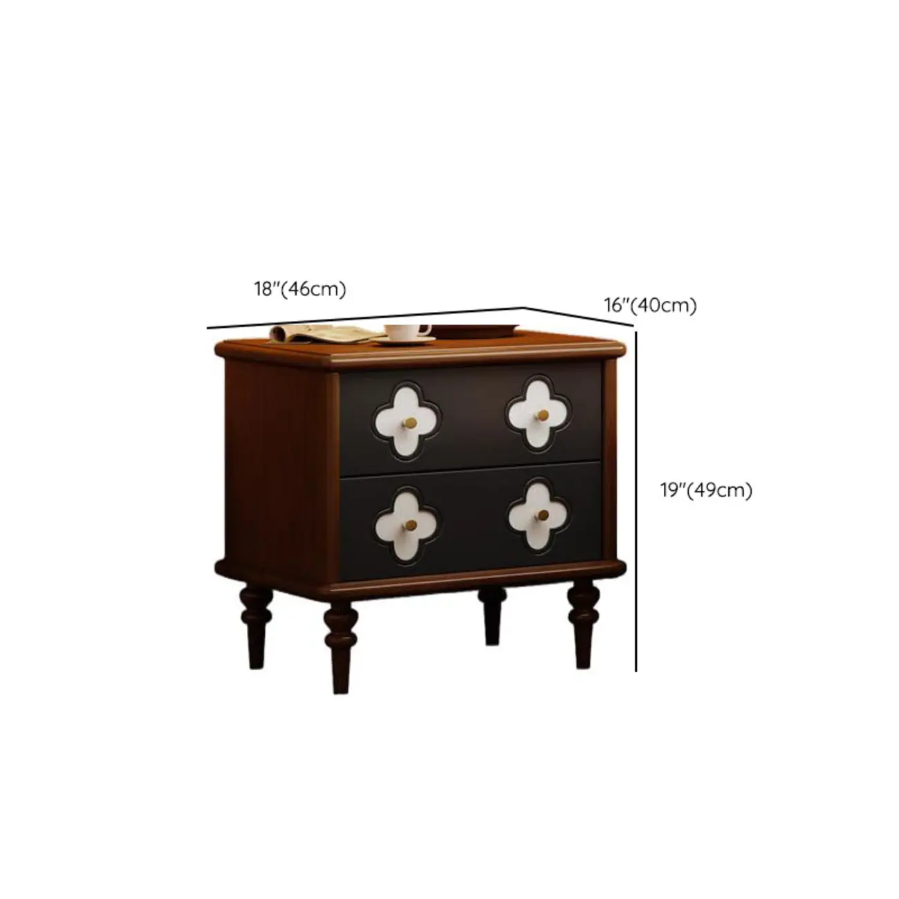 Mid Century Modern Wood Narrow Nightstand Floral Pattern #size