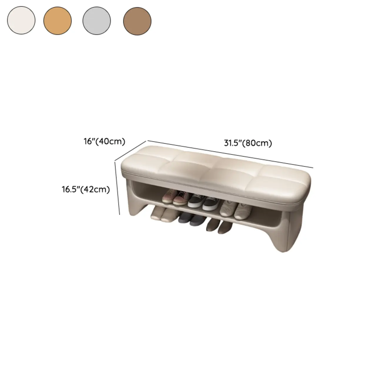 Cushioned Solid Color Modern Bedroom Bench with Storage #size