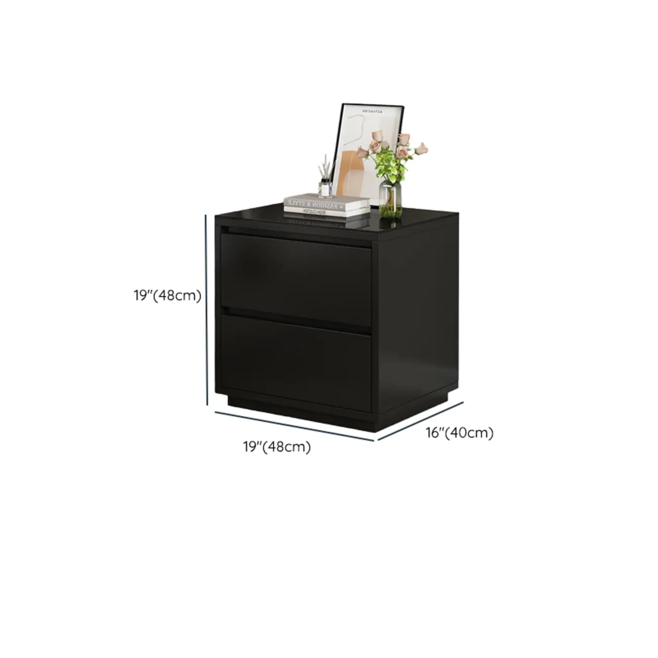 Wood Modern Narrow Two-Drawer Nightstand #size