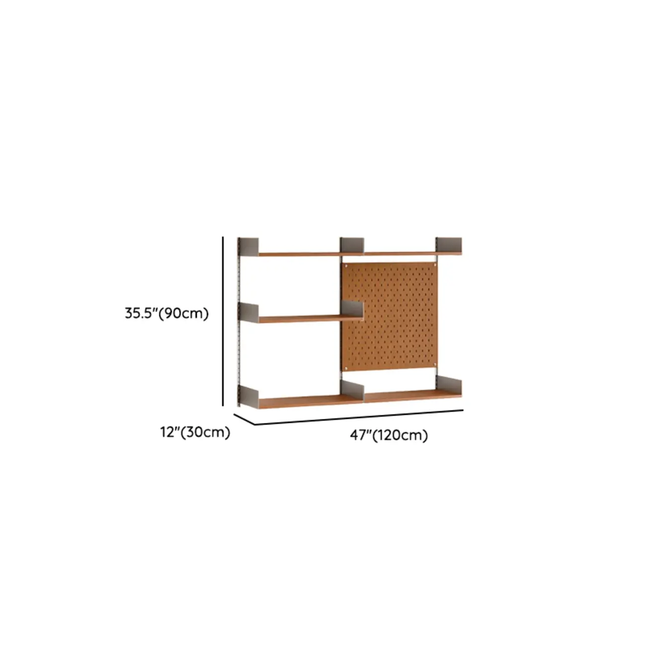 Brown Wall Mounted Floating Bookshelf with Storage #size